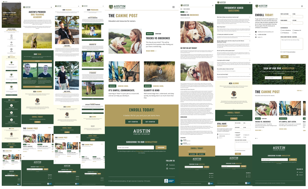 Austin Canine Academy website shown across multiple responsive pages